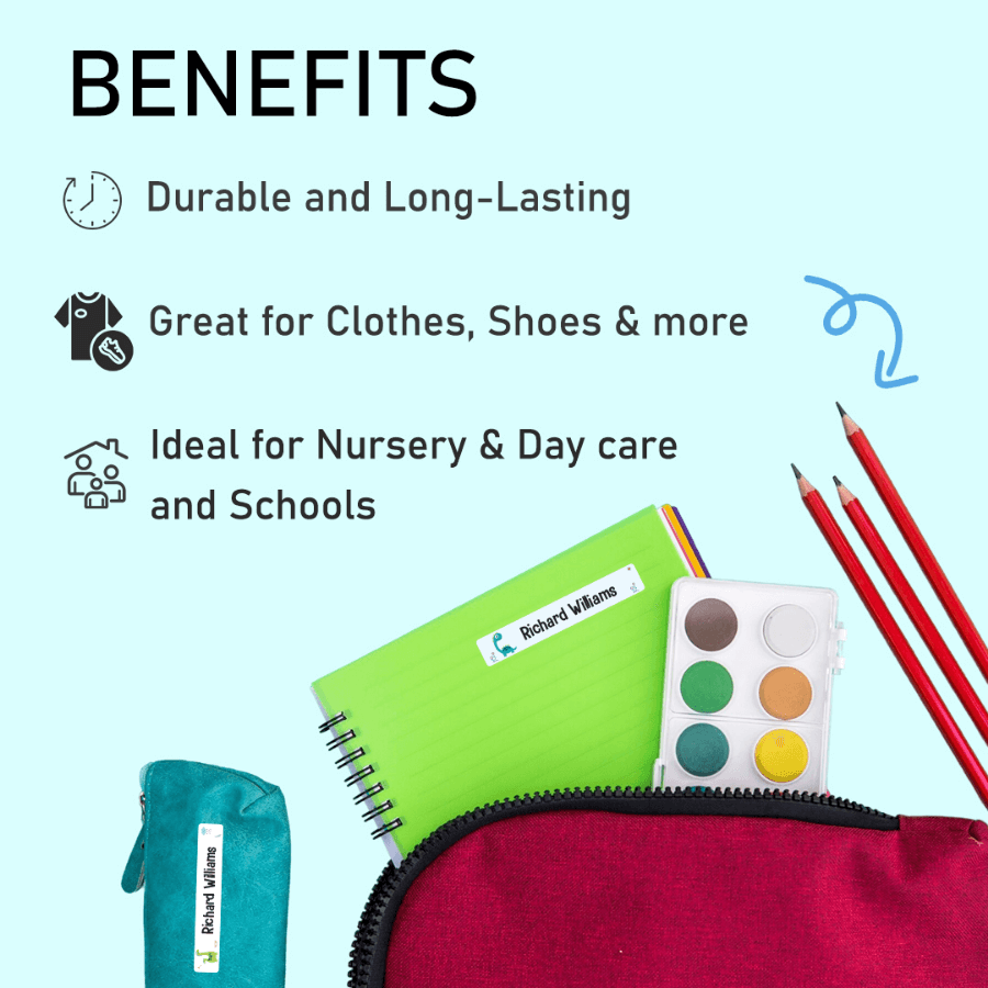 Kids personalized stick-on name labels – easy to apply, versatile, and long-lasting