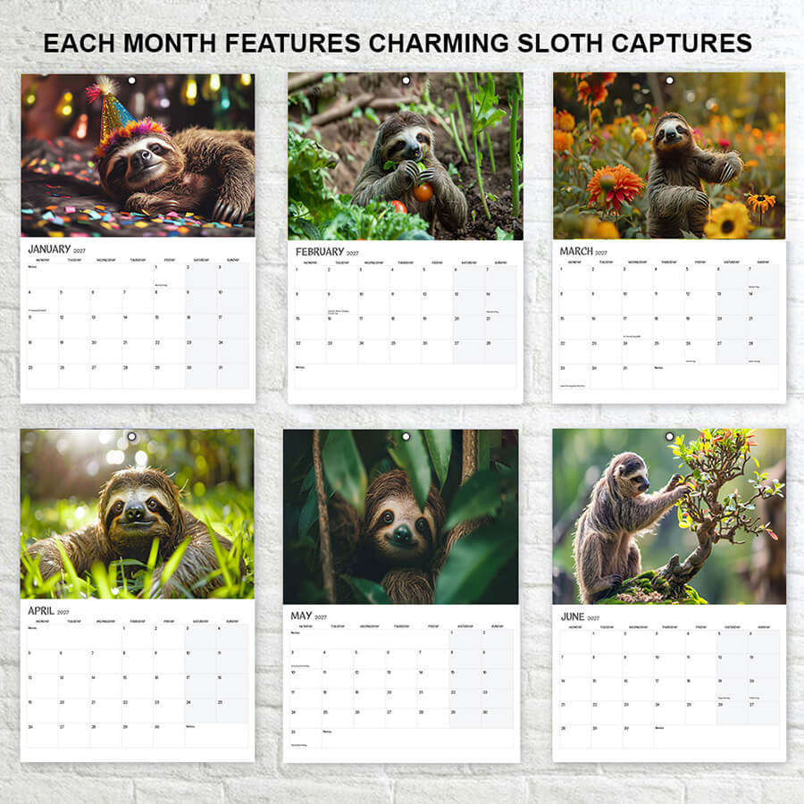 Sloths Calendar 2027 - 12 Month - A3