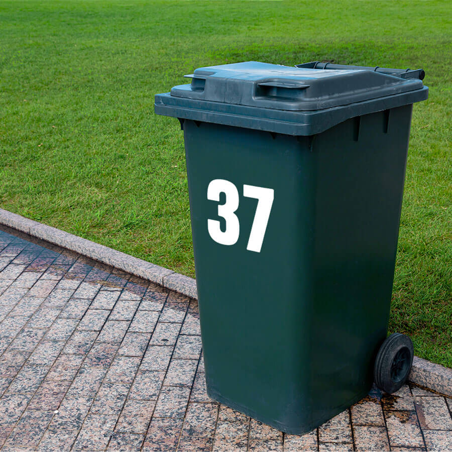 Plain White Wheelie Bin Stickers: Numbers Ranging from 0-9