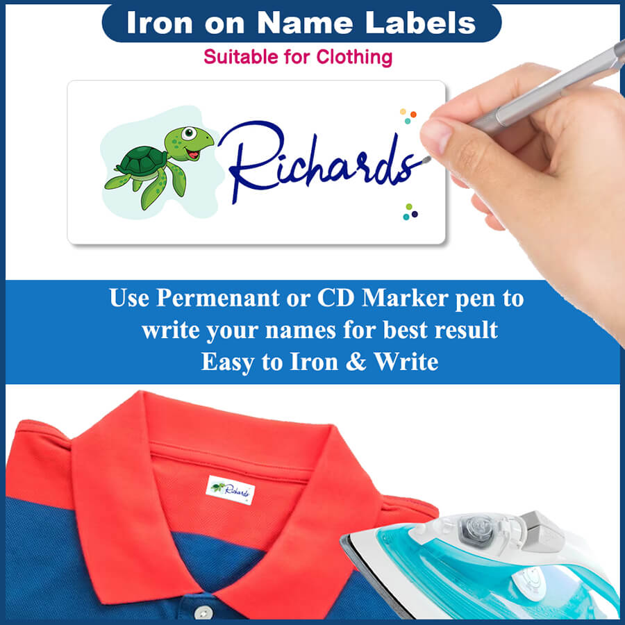 Iron-on labels with custom text