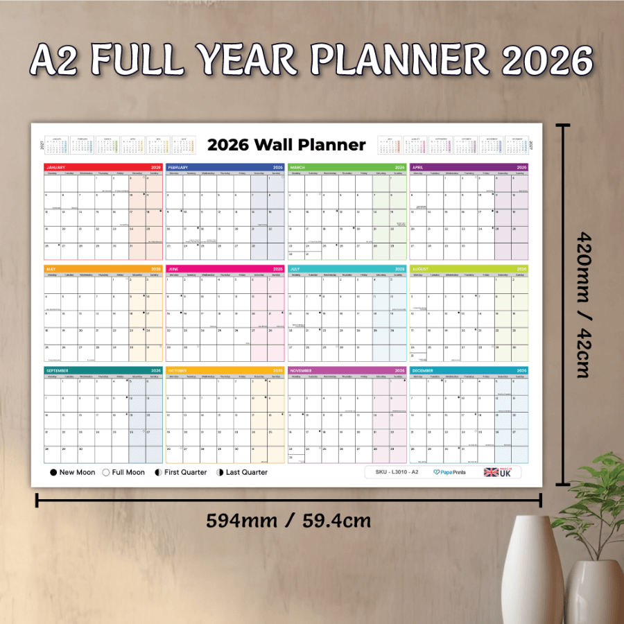 A2 Year Planner 2026 with Multicolour Layout