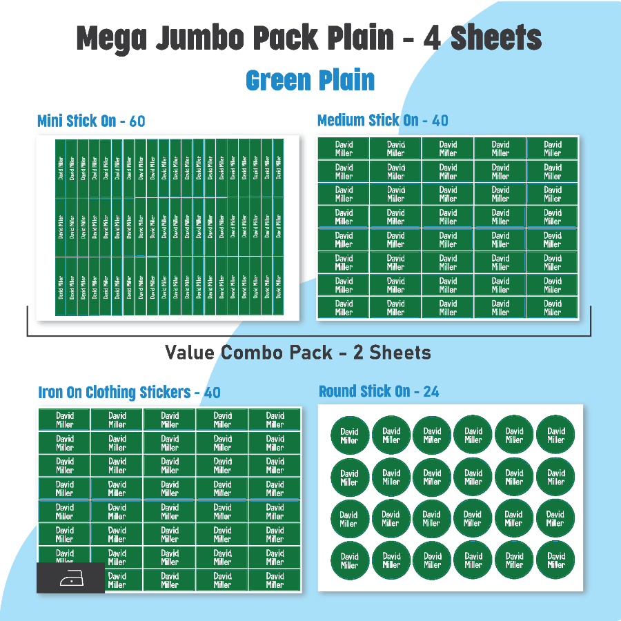 Jumbo Name Labels Pack - Plain Colours