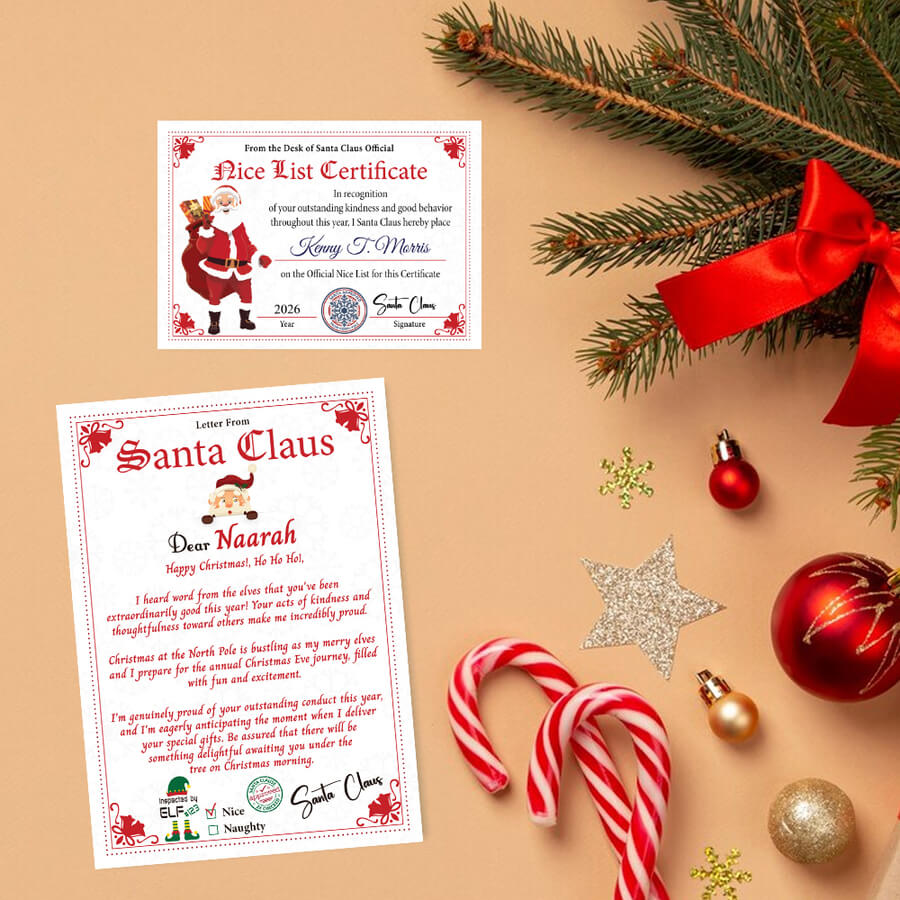 Personalised Christmas Santa Certificate and Letter for Children