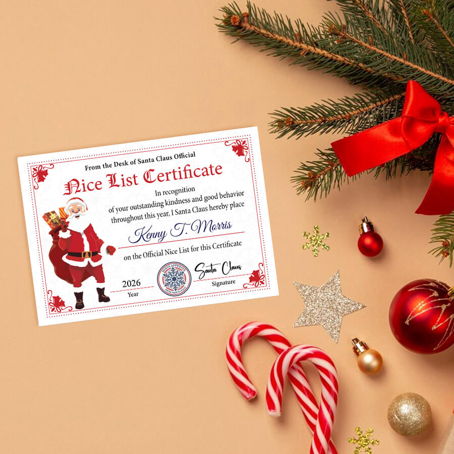 Personalised Christmas Nice List Certificate from Santa