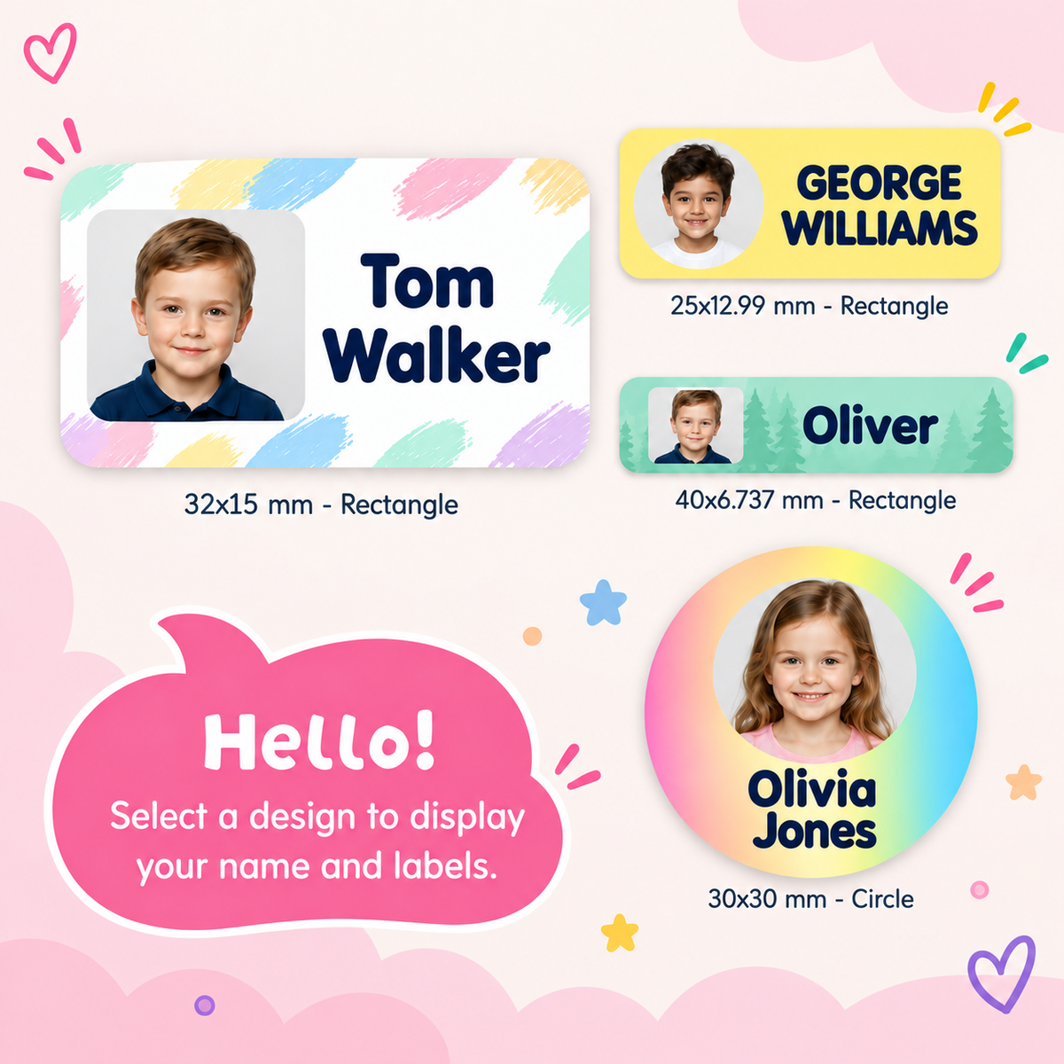 Different shape photo labels