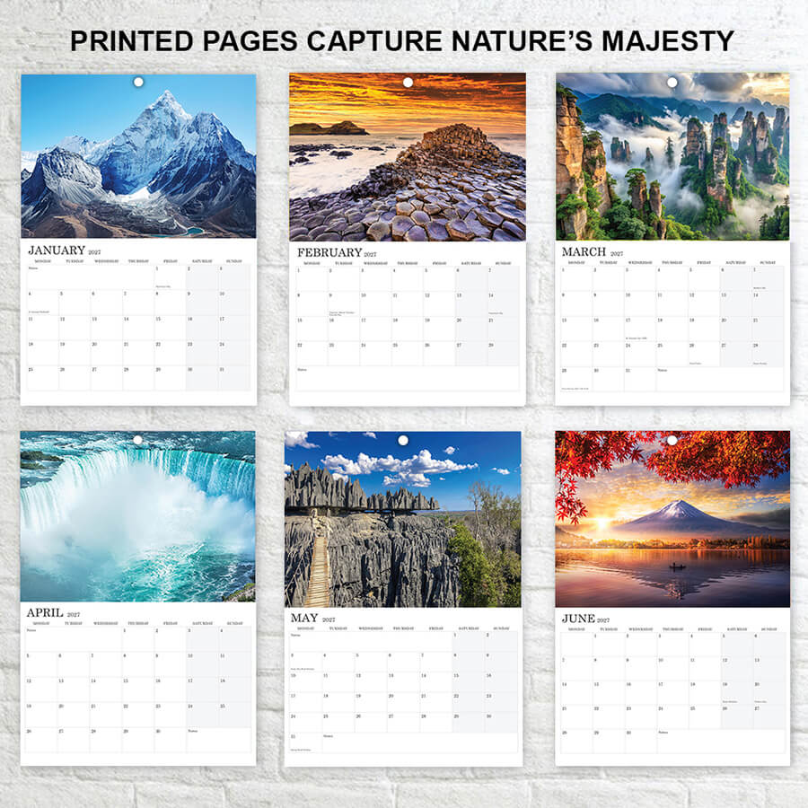 A3 Natural Wonders Calendar 2027 Featuring Scenic Landscapes