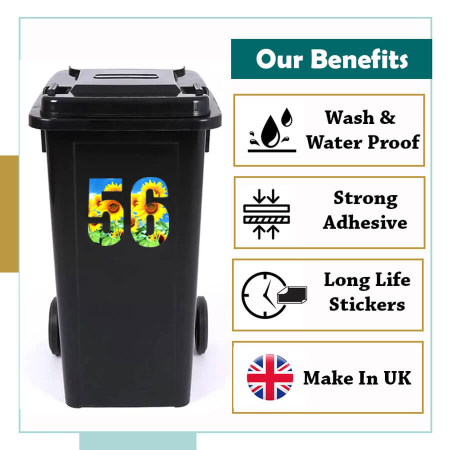 Waterproof Sunflower Stickers For Wheelie Bins