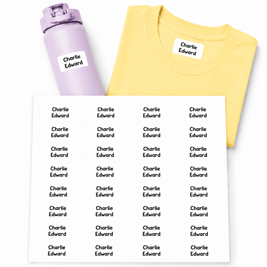White Stick On Custom Name Labels Image