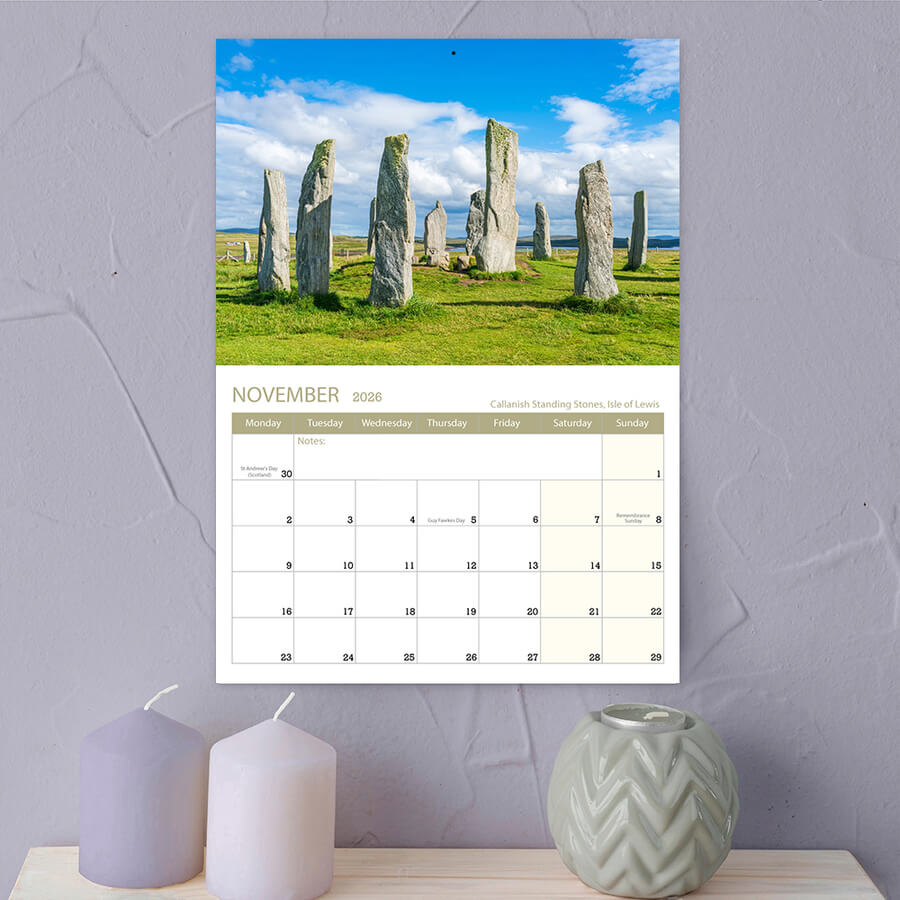 2026 Scotland travel calendar with iconic sights