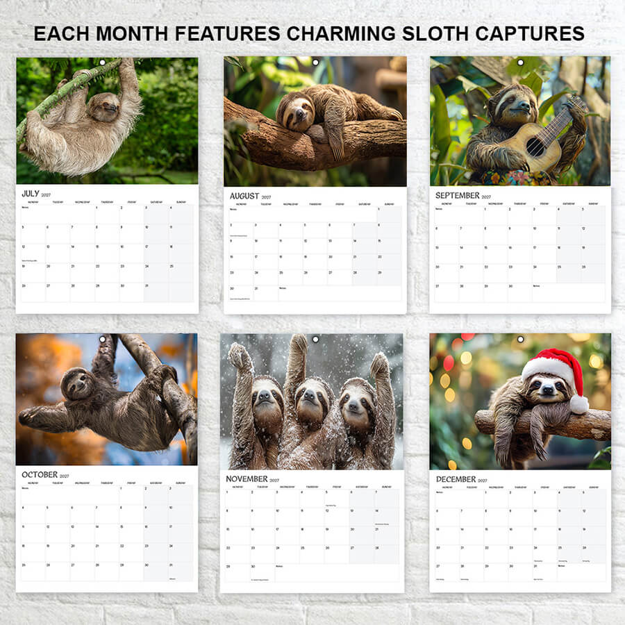 Sloths Calendar 2027 - 12 Month - A3