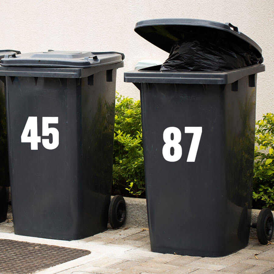 Plain White Wheelie Bin Stickers: Numbers Ranging from 0-9