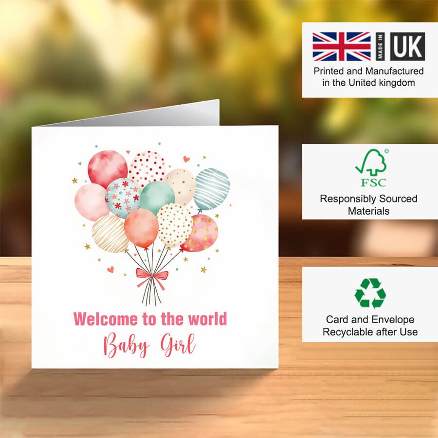 FSC certified baby girl card eco friendly