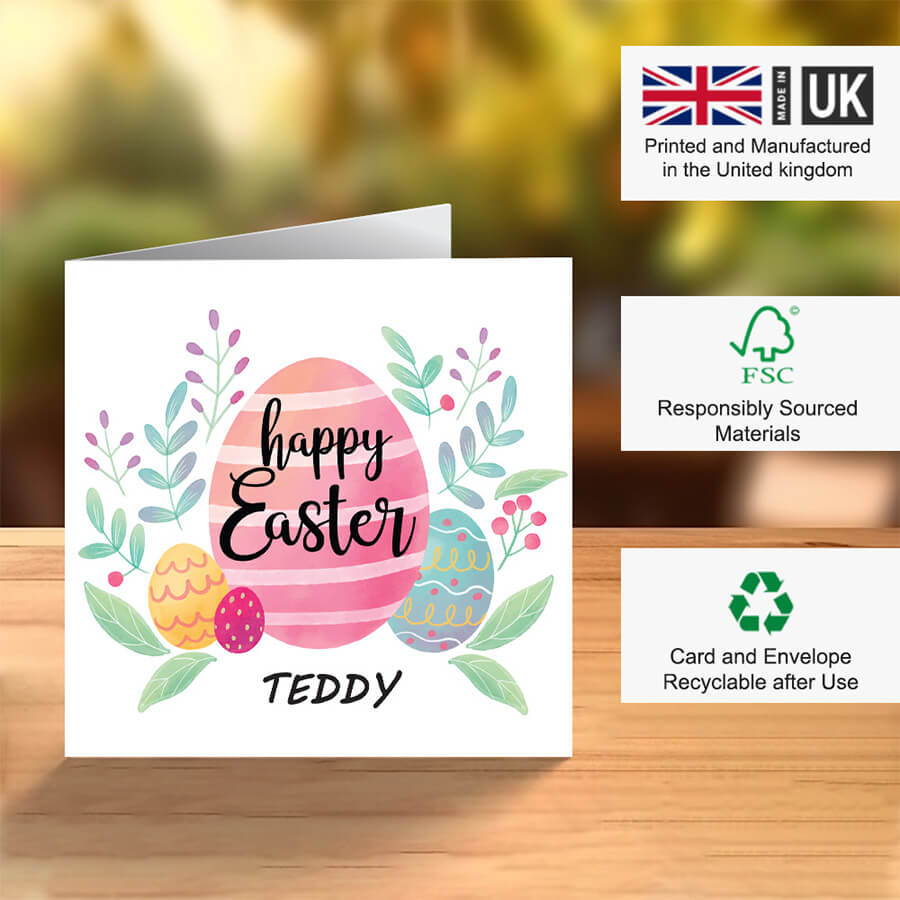 Personalised Easter card with pastel eggs