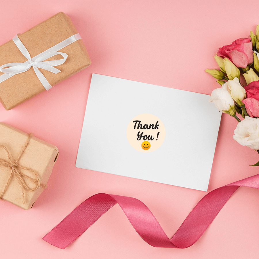 Thank You with Smiley & Heart Sticker