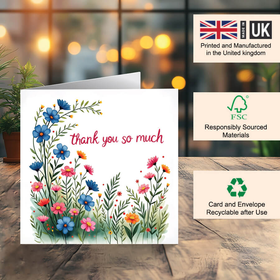 Elegant floral thank you card with matching envelope