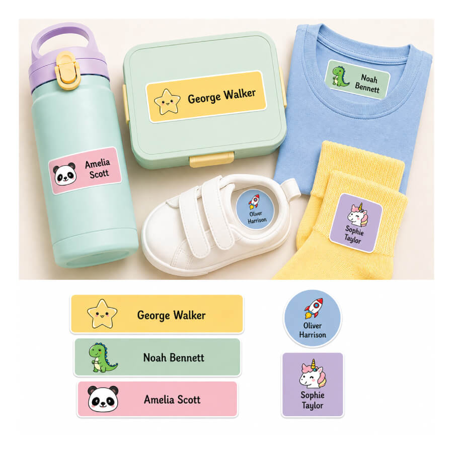 Stick On Clothing Name Labels - With Icon Designs