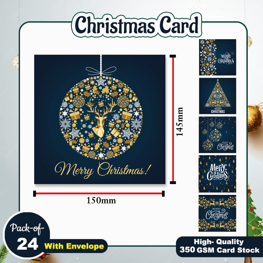 Christmas Cards - Pack Of 12/24 - Blue Theme
