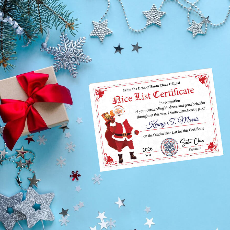 Personalised Santa Certificate Nice List Christmas Gift