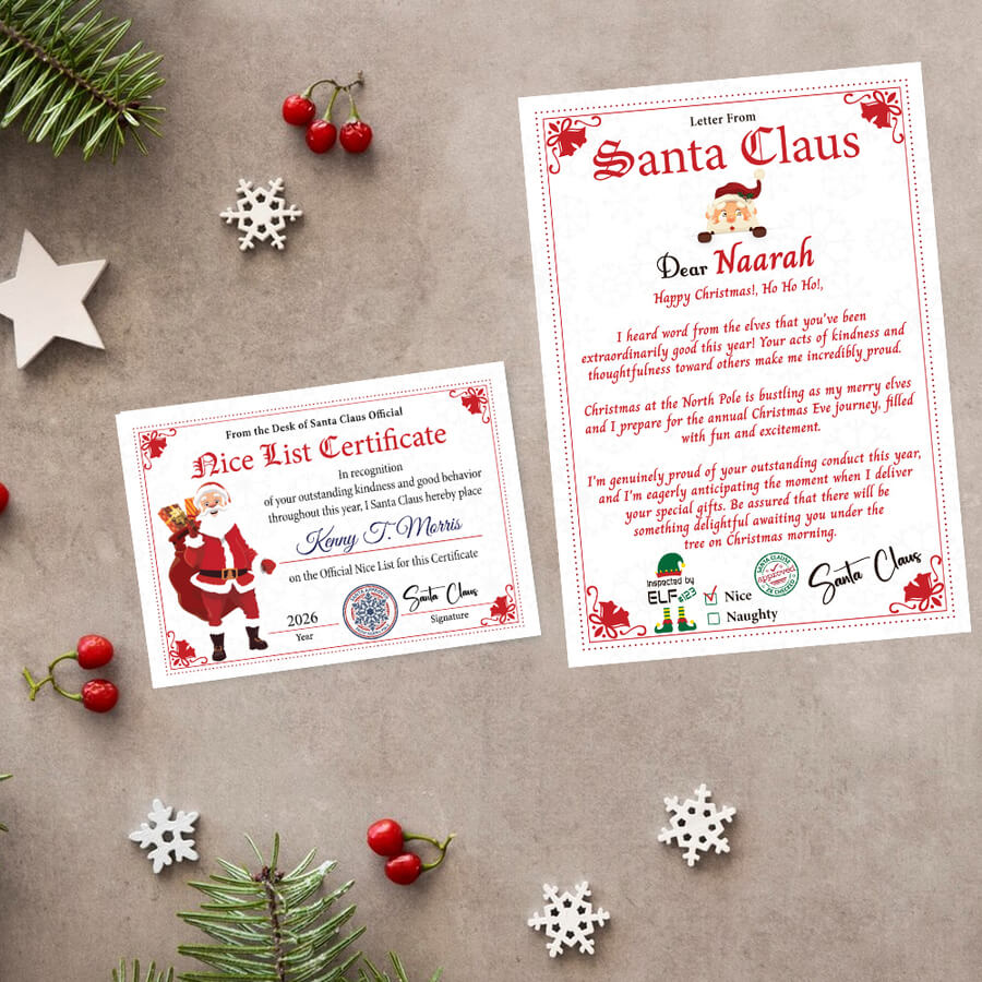 Santa Nice List Personalised Certificate and Letter Christmas Gift