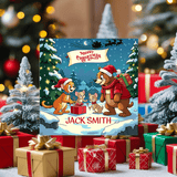 Happy Christmas animal greeting card with matching envelope