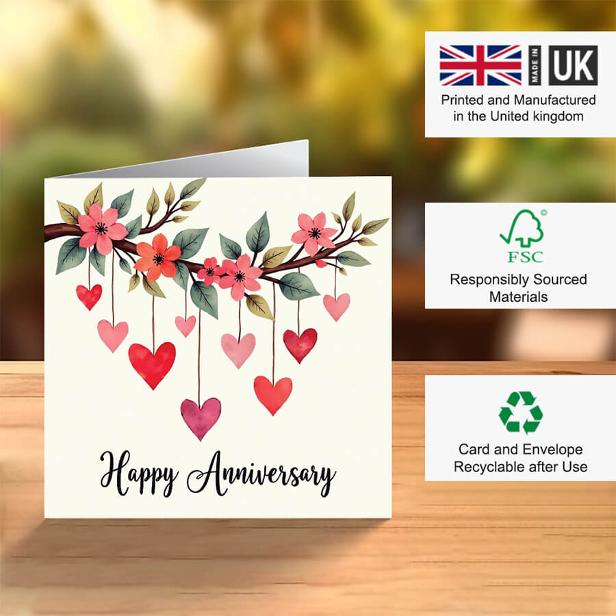 Hanging Hearts Anniversary Card
