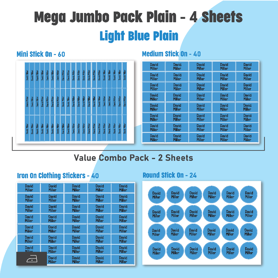 Jumbo Name Labels Pack - Plain Colours