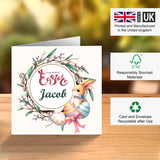 Personalised Easter card with floral wreath, bunny and egg illustration