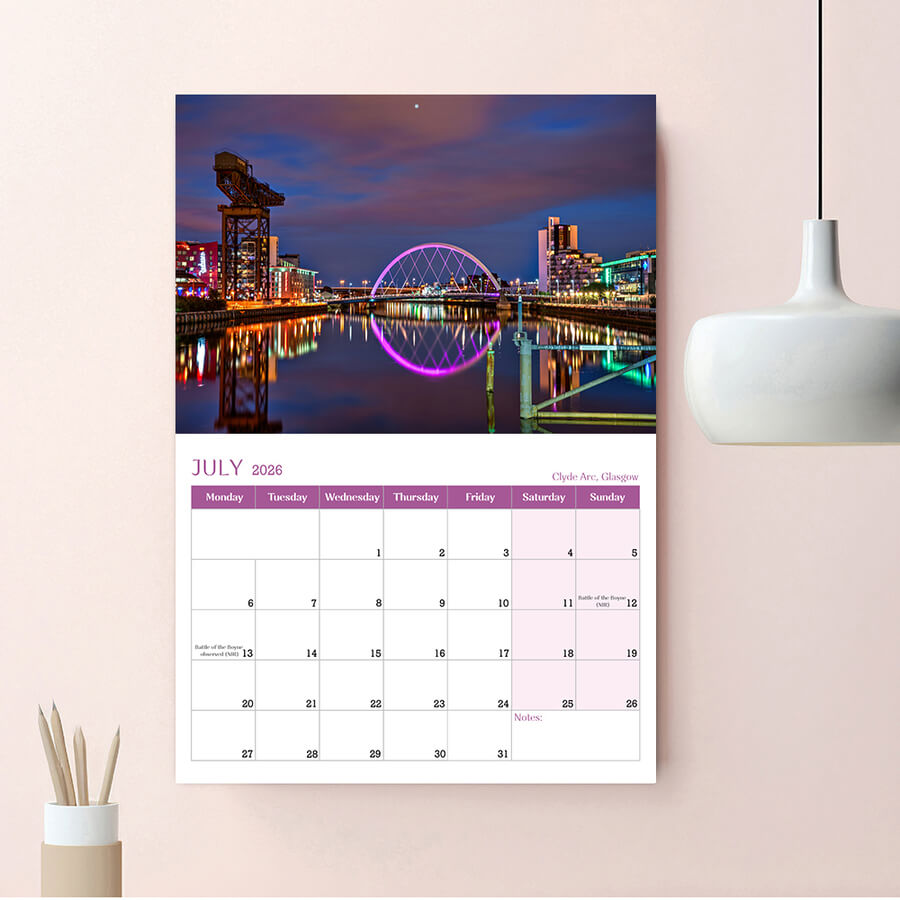 Year 2026 calendar UK with Scotland photos
