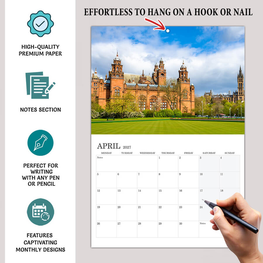 2027 Scotland travel calendar with iconic sights