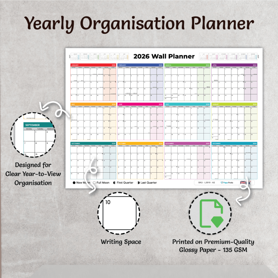 Monthly Overview Wall Calendar 2026 (January to December)