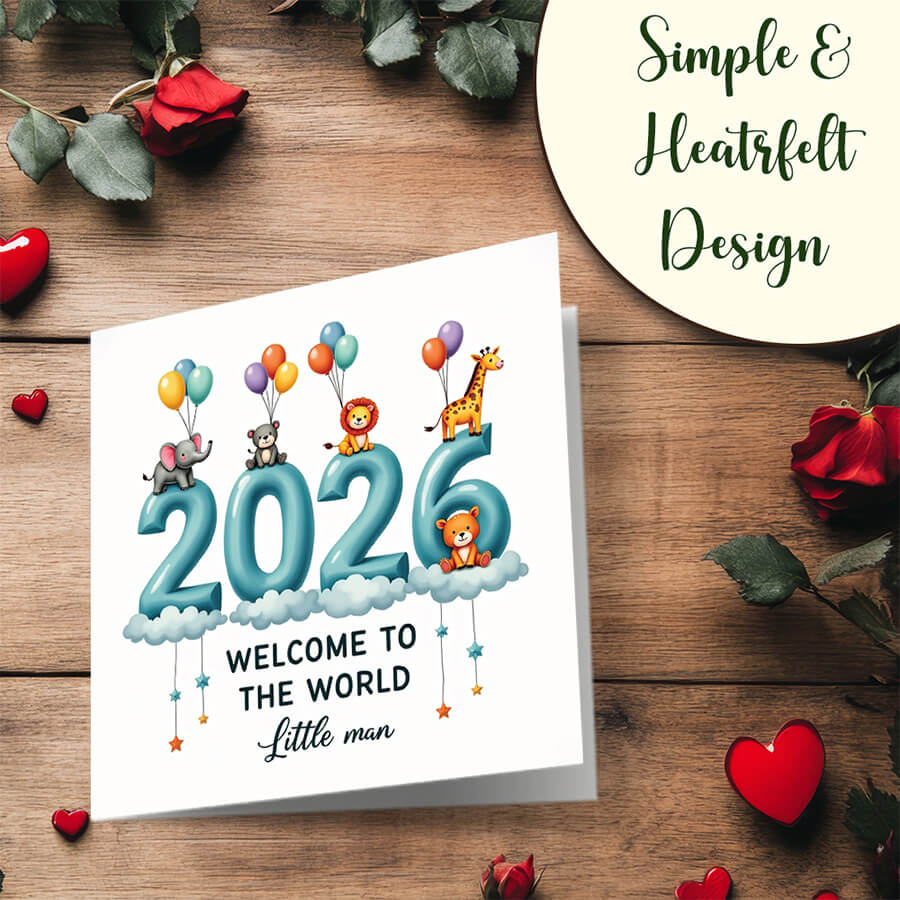 Cute newborn greeting card for baby boy with custom text