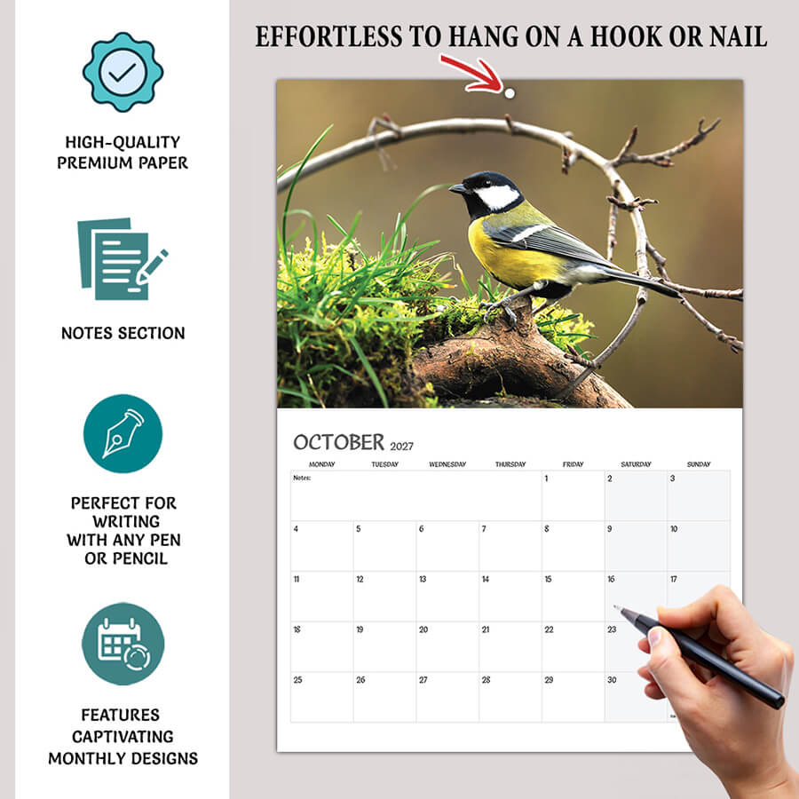 British Bird Calendar 2027 A3 12 Month Wall Calendar