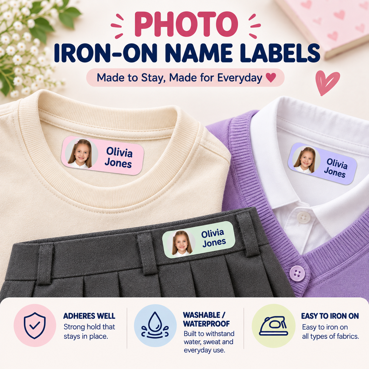 Personalized photo name labels - Iron on