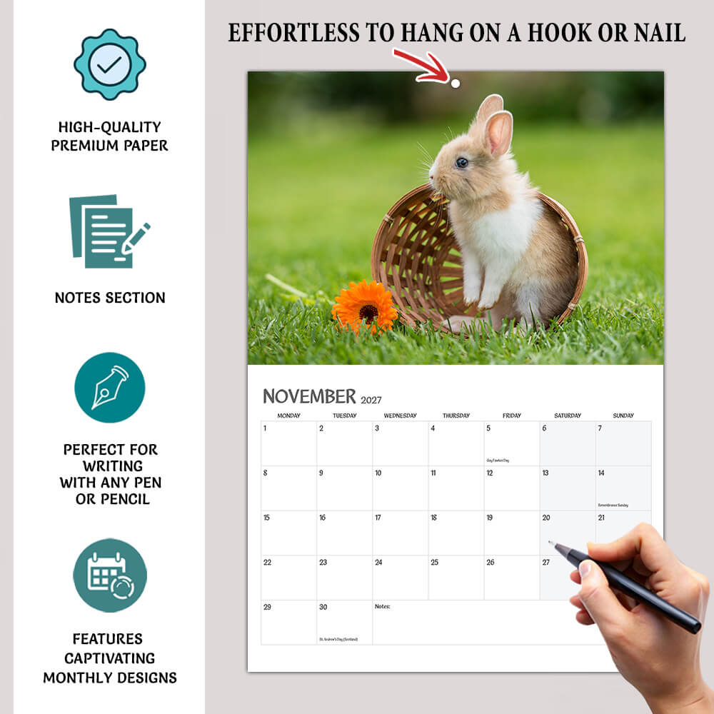 Bunny Calendar 2027 – 12-Month - Wall Planner - A3