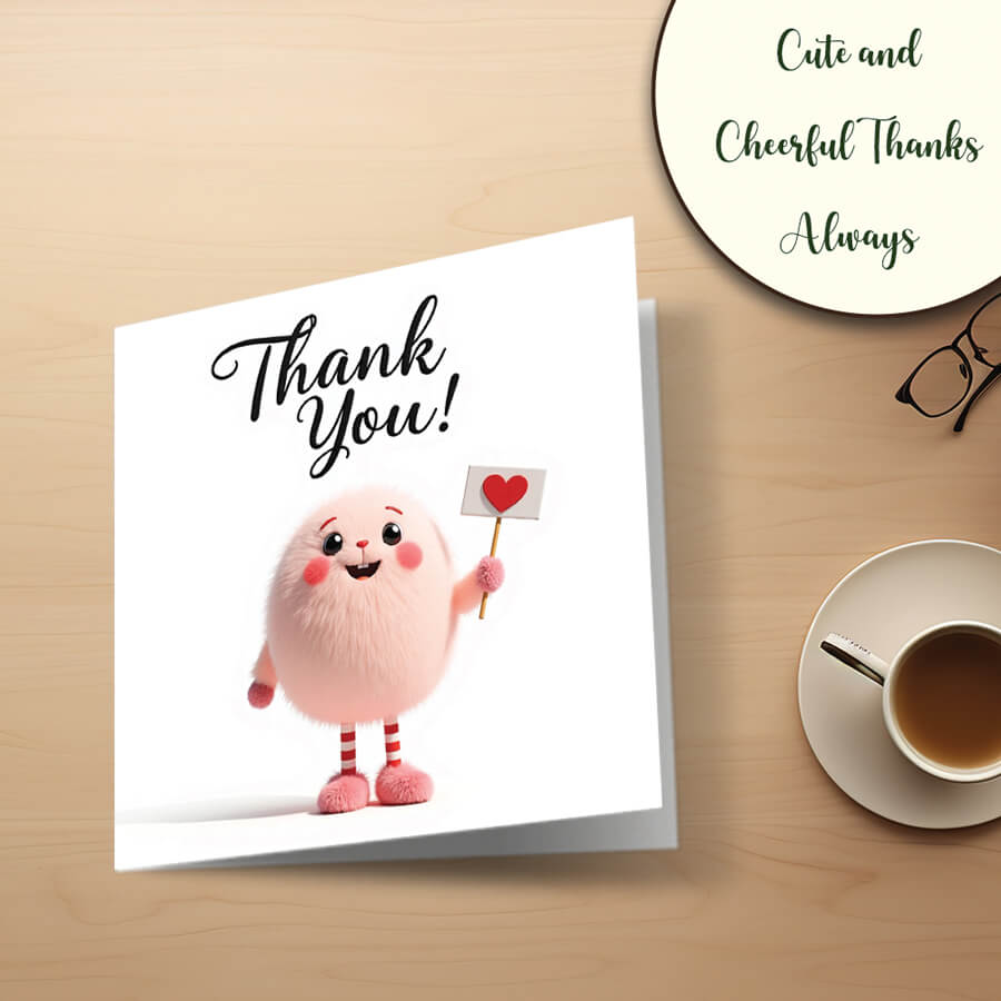 Close up of premium blank thank you card, recyclable FSC paper with matching envelope