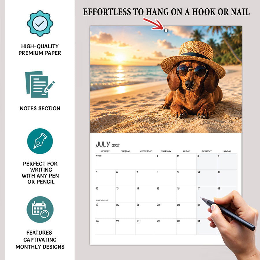 12-month dachshund wall calendar 2027