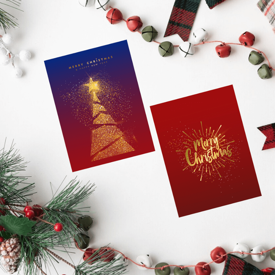 Festive Reindeer Illustration in Blue & Red – Xmas Card