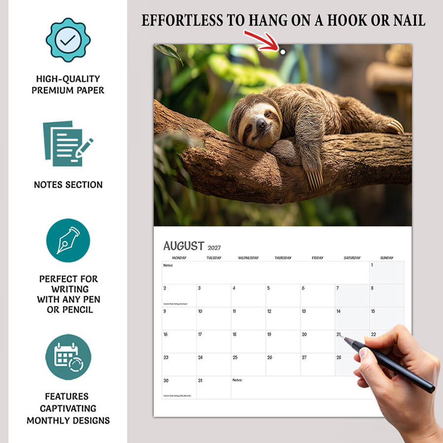 Sloths Calendar 2027 - 12 Month - A3