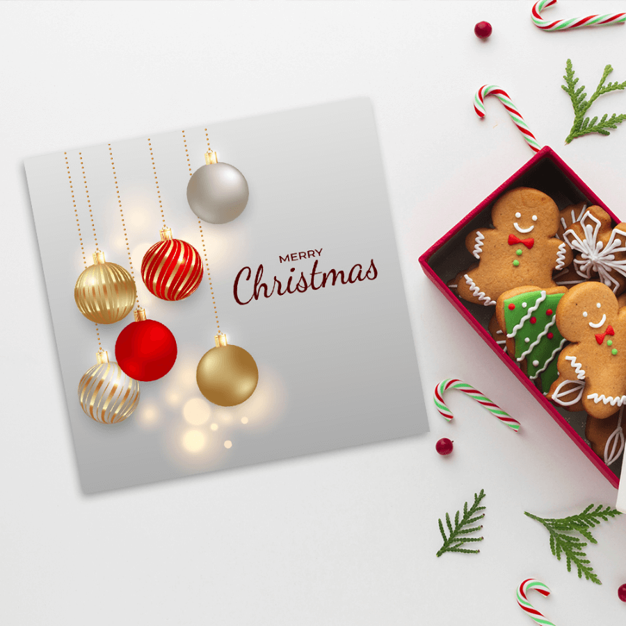 Baubles christmas greetings card