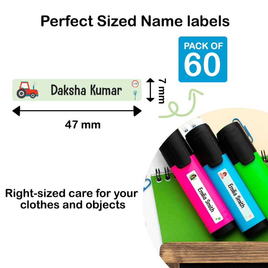Peel-and-stick name labels – no ironing or sewing, dishwasher and laundry safe
