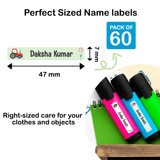 Peel-and-stick name labels – no ironing or sewing, dishwasher and laundry safe