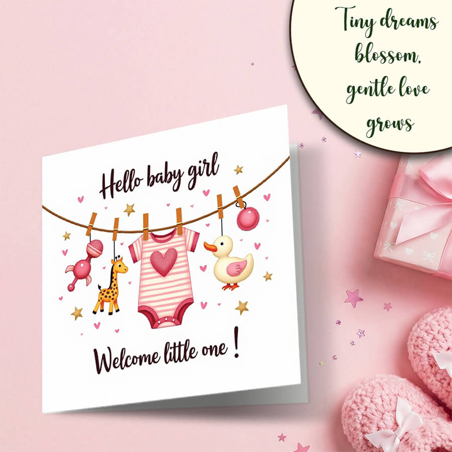 Hello Baby Girl Washing Line Card