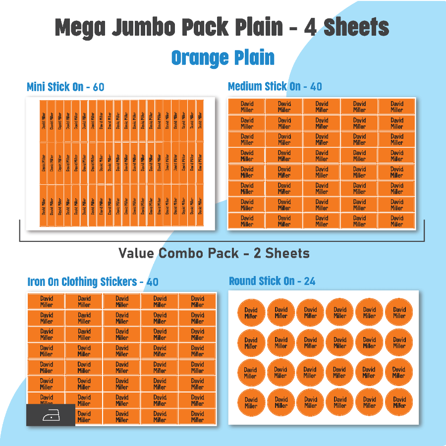 Jumbo Name Labels Pack - Plain Colours