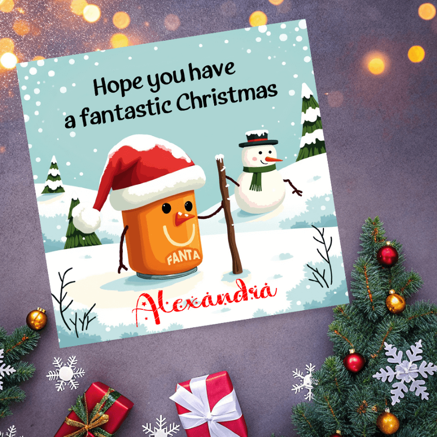 Festive personalised Christmas card with cartoon character