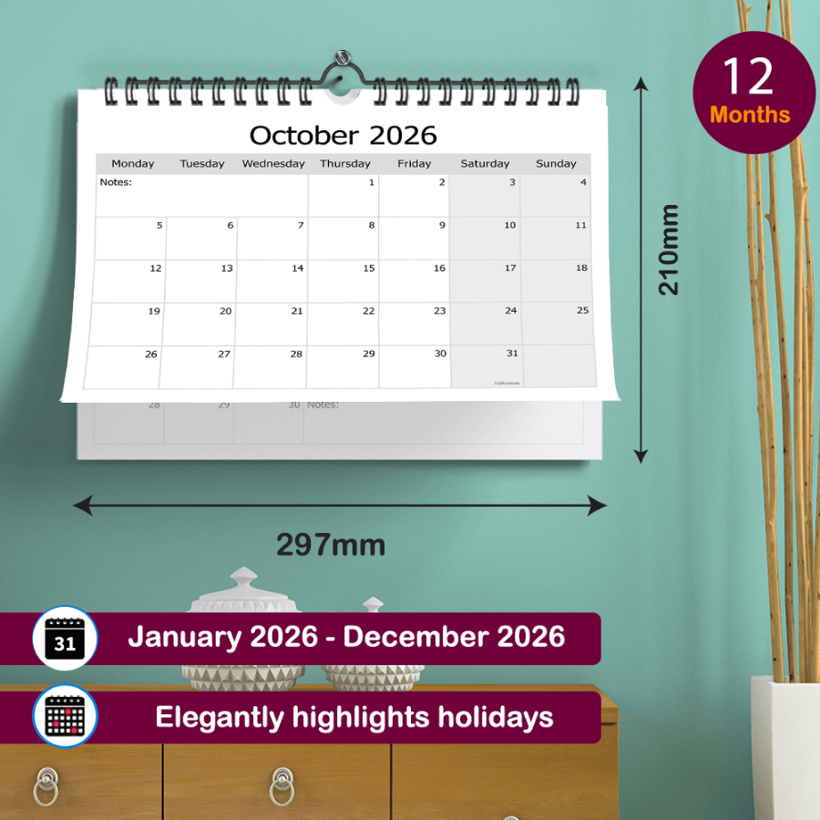 Wire Bound Minimalist Calendar 2026