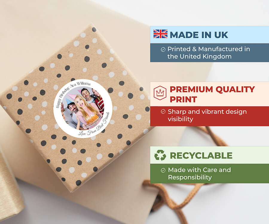 Custom round photo stickers for birthday celebrations