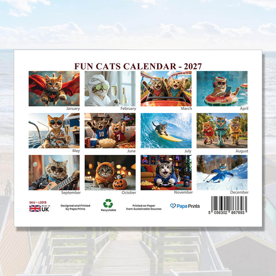 Cat A3 Calendar 2027 with Monthly Cat Images