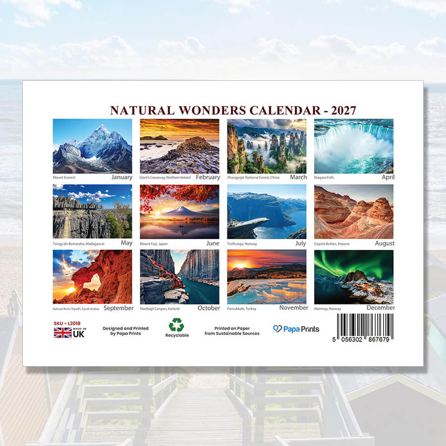 12 Month Natural Wonders Calendar 2027 A3 Size