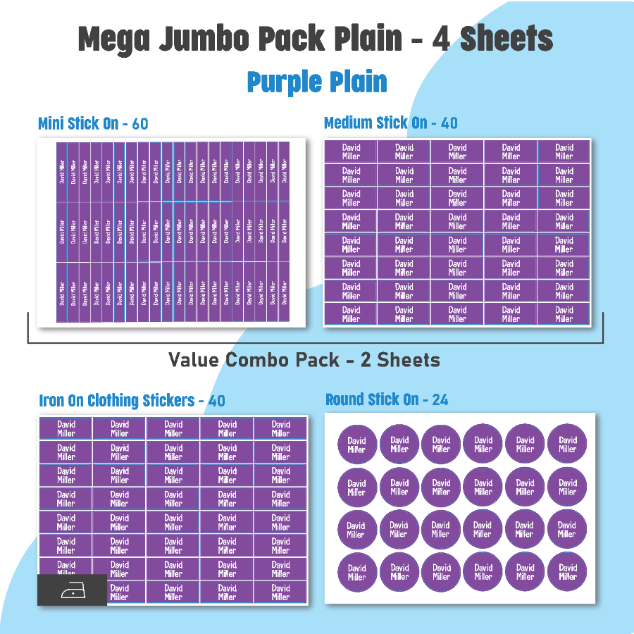 Jumbo Name Labels Pack - Plain Colours