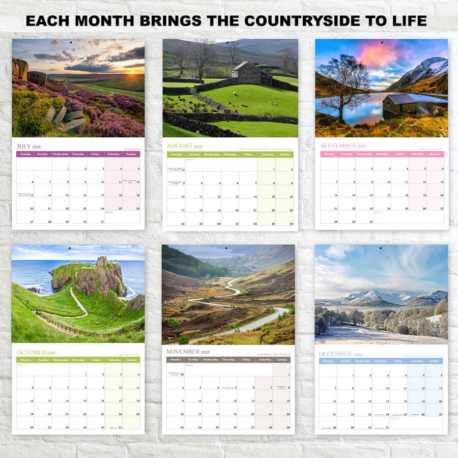 A3 to A4 2026 Calendar with British Landscapes
